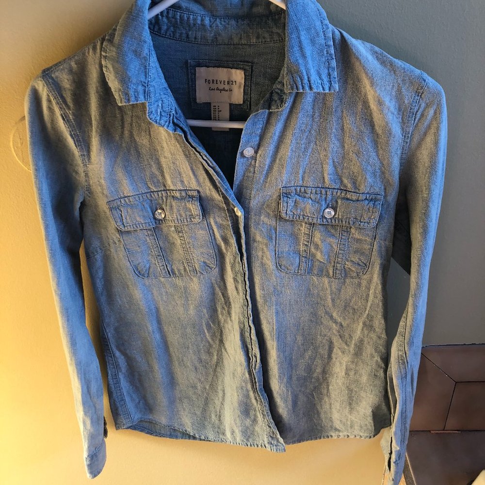 Long Sleeve Button Down Jean Shirt
